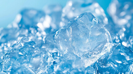 Obraz premium ice cubes on blue Close-up of shimmering blue ice crystals reflecting light, 