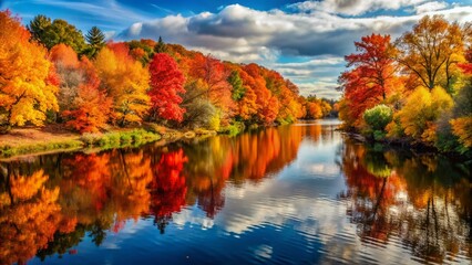 Panoramic Autumn Landscape, Wisconsin Fall Colors, Vivid Scenery