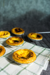 Freshly sweet baked egg tart. The perfect sweet dessert.
