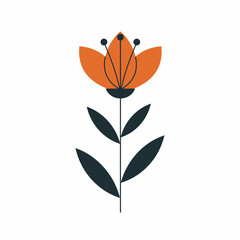 Minimalist Mid Century Modern Flower Vector Illustration on White Background.