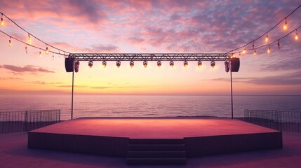 Obraz premium Sunset Beach Concert Stage: Outdoor Music Venue at Dusk