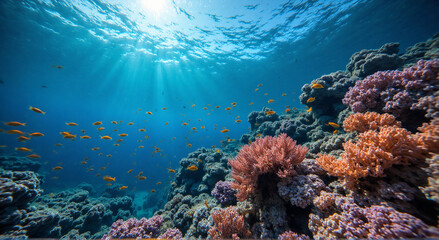 Naklejka premium coral reef and diver