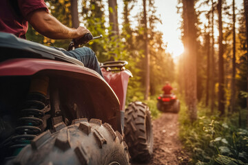 Thrilling atv quad bike adventure in scenic forest trail