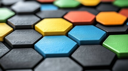 Vibrant hexagonal tiles display interior design colorful patterns modern environment close-up view creative concept