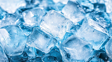 Obraz premium Close-up of Sparkling Ice Cubes, Blue ice background. Pieces of ice on blue background.