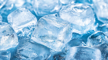 Obraz premium Close-up of Sparkling Ice Cubes, Blue ice background. Pieces of ice on blue background.