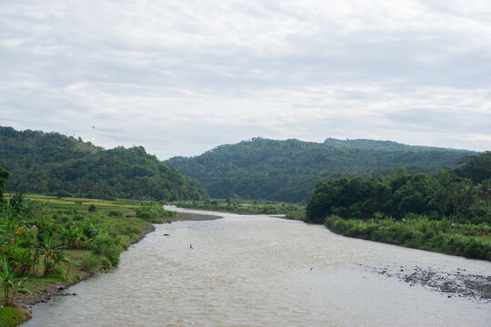 views of the river and several hlls with blue skies