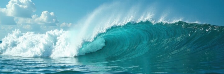 Fototapeta premium Deep ocean waves crash, swirling turquoise foam , marine, turquoise