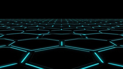 Obraz premium Futuristic neon hexagonal patterns digital space graphic design dark environment abstract viewpoint technology concept