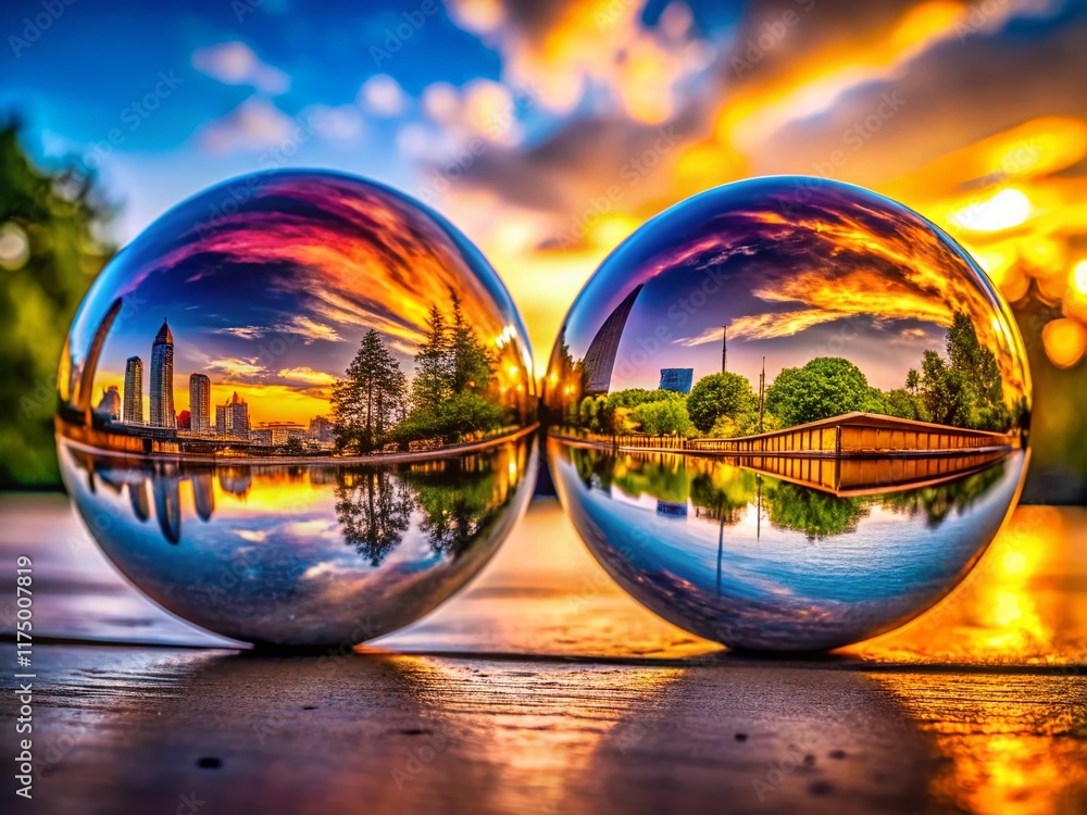 Poster panoramic double vision: close-up object duplication photography