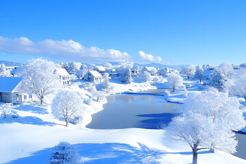 Snowy Village Winter Illustration