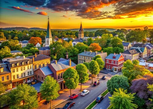 Panoramic Doylestown Pennsylvania: Picturesque Town Square & Historic Architecture