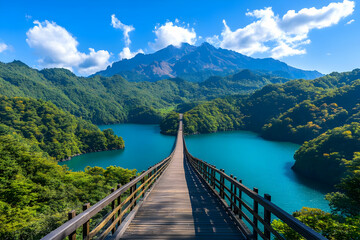 Wooden Bridge to Mountain Lake Illustration