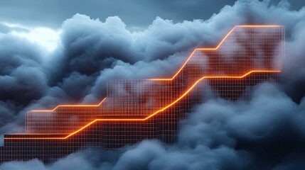 Data visualization of economic growth trends in cloudy sky environment with graphical representation