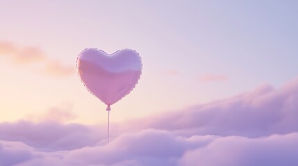 Fototapeta premium A single pink heart balloon floating in a soft lavender sky symbolizing Valentine day love