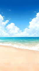 Obraz premium Summer Beach Illustration: Sandy Shore and Blue Ocean