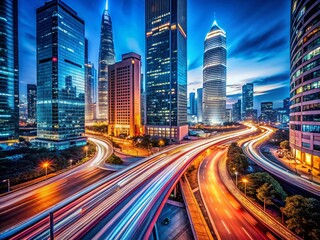 Obraz premium Global Business Network: Long Exposure Cityscape at Night