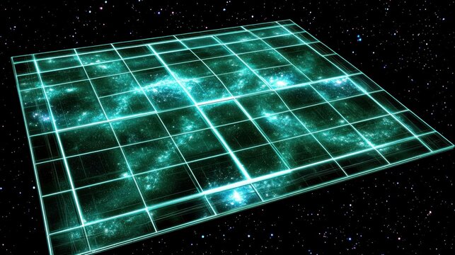 Exploration of cosmic grids outer space digital art sci-fi environment aerial view futuristic concept