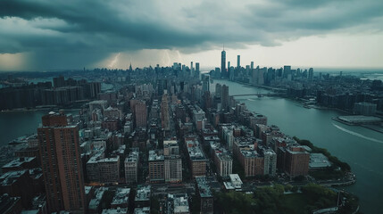 Severe thunderstorm in the big city.