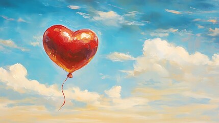 Fototapeta premium A radiant red heart balloon soaring gracefully against a soft blue sky for a romantic Valentine day
