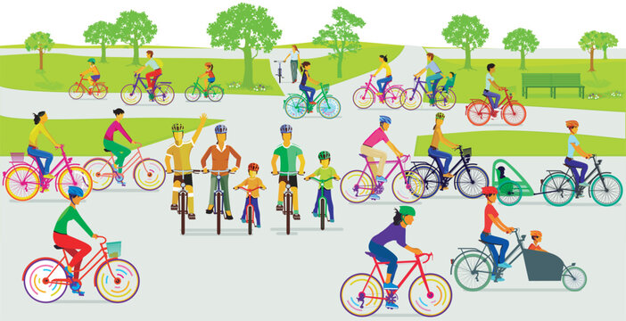 Fahradfahrer  auf den Radwegen Illustration.eps