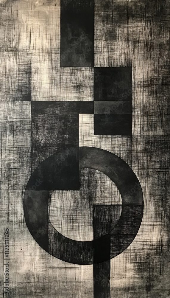 Aufkleber monochrome canvas featuring charcoal square design with lines and geometric elements