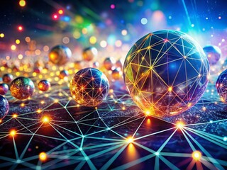 Glowing Abstract Tech Art: Double Exposure of Textured Objects on Digital Network