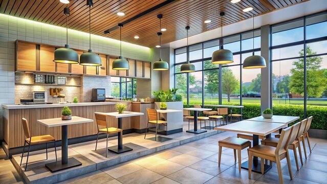 Panoramic Interior Design: Modern Fast Food Restaurant