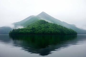Misty Mountain Lake Reflection Illustration