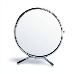 Elegant Handheld Mirror on Display Against a Bright White Background Highlighting Its Reflective Surface and Simple Yet Stylish Design Aesthetic