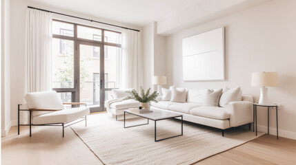 Modern Minimalist Living Room Interior with Neutral Tones and Natural Light