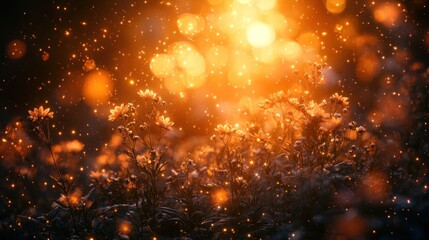 Obraz premium Golden hour light illuminating wildflowers.