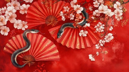 Happy Chinese New Year 2025,Year of the snake zodiac sign,Snake illustration and design,Asian elements gold paper cut style,Lunar new year concept,New Year card 2025.