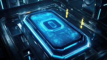 Futuristic digital battery charging interface.