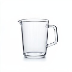 Elegant Glass Pitcher with Handle on Bright White Background Showcasing Transparency and Minimalist Design for Culinary or Beverage Use