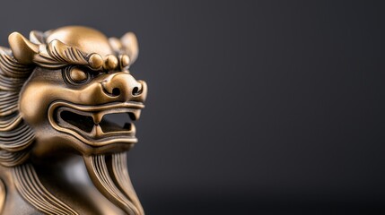 Intricate Golden Lion Statue Symbolizing Strength and Power Captured in Close-Up Displaying Majestic Details and Rich Cultural Significance in Art