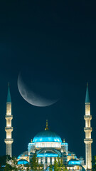 Crescent moon and Mosque. Ramadan or islamic background image