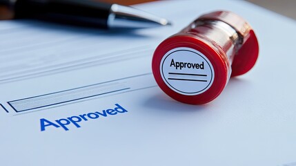 A business stamp with an Approved seal on official documents, symbolizing review completion