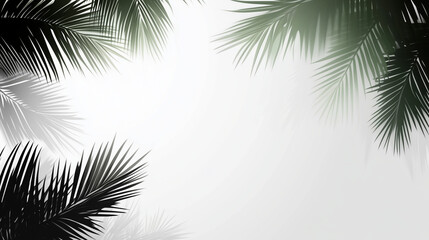 Tropical palm leaves frame a misty background showcasing nature's beauty in a serene setting