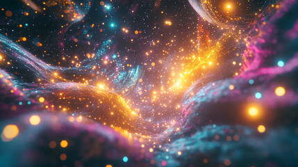 Obraz premium Abstract cosmic energy with glowing particles and colorful light waves