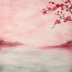 Pink Blossom Landscape Illustration