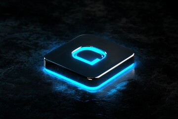 Glowing blue digital padlock icon on black background symbolizing data security in cyber technology