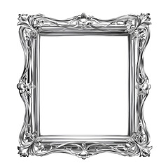 Silver frame with geometric engravings. Isolated on transparent or white background cut out