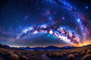 Fototapeta premium Panoramic Starry Night Sky, Celestial Landscape, Galactic Panorama, Night Sky Photography
