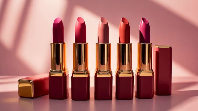 Various Lipsticks Displayed in Elegant Arrangement Showcasing Vibrant Shades and Glossy Finishes for Beauty Lovers to Explore.