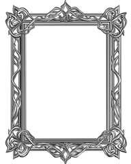 Silver frame with geometric engravings. Isolated on transparent or white background cut out