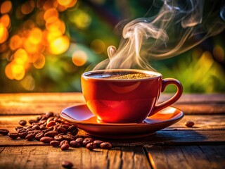 Obraz premium Close-up: Rule of thirds highlights the steam rising from a warm brown coffee mug.