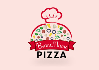 Pizza cafe logo, pizza icon, illustration vector graphic emblem pizza of perfect for fast food restaurant. Simple flat style pizza logo.