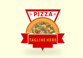 Pizza cafe logo, pizza icon, illustration vector graphic emblem pizza of perfect for fast food restaurant. Simple flat style pizza logo.