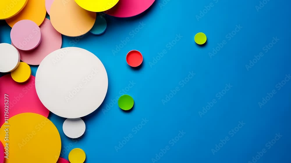 Poster colorful background with a white circle in the middle. the circle is surrounded by other circles of 